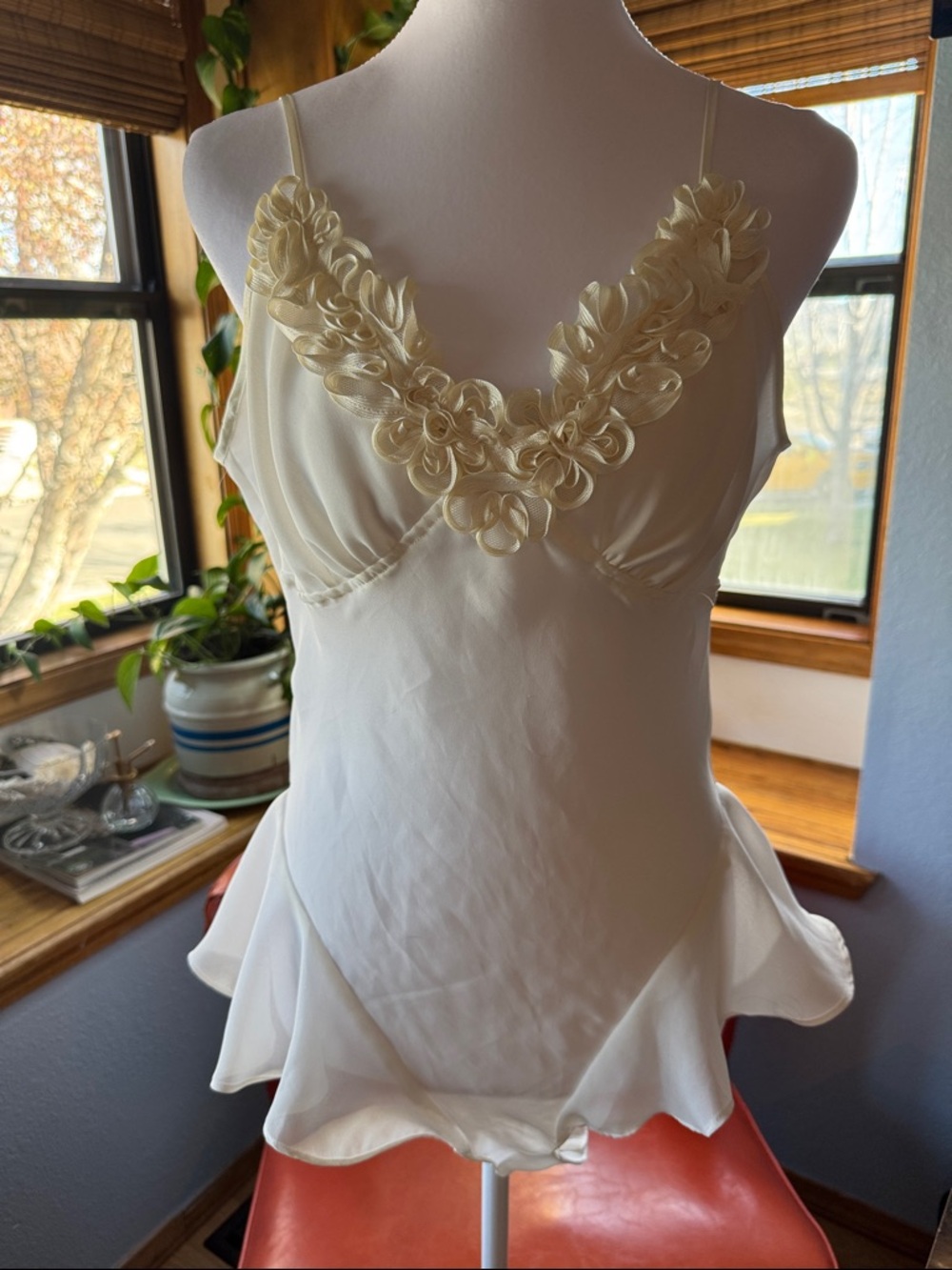 Rare 90s Delicates Flutter Satin & Lace Flutter Teddy Bridal Ivory lace low back